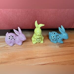 Easter bunny lot of 3 light up figurines pink blue lime green